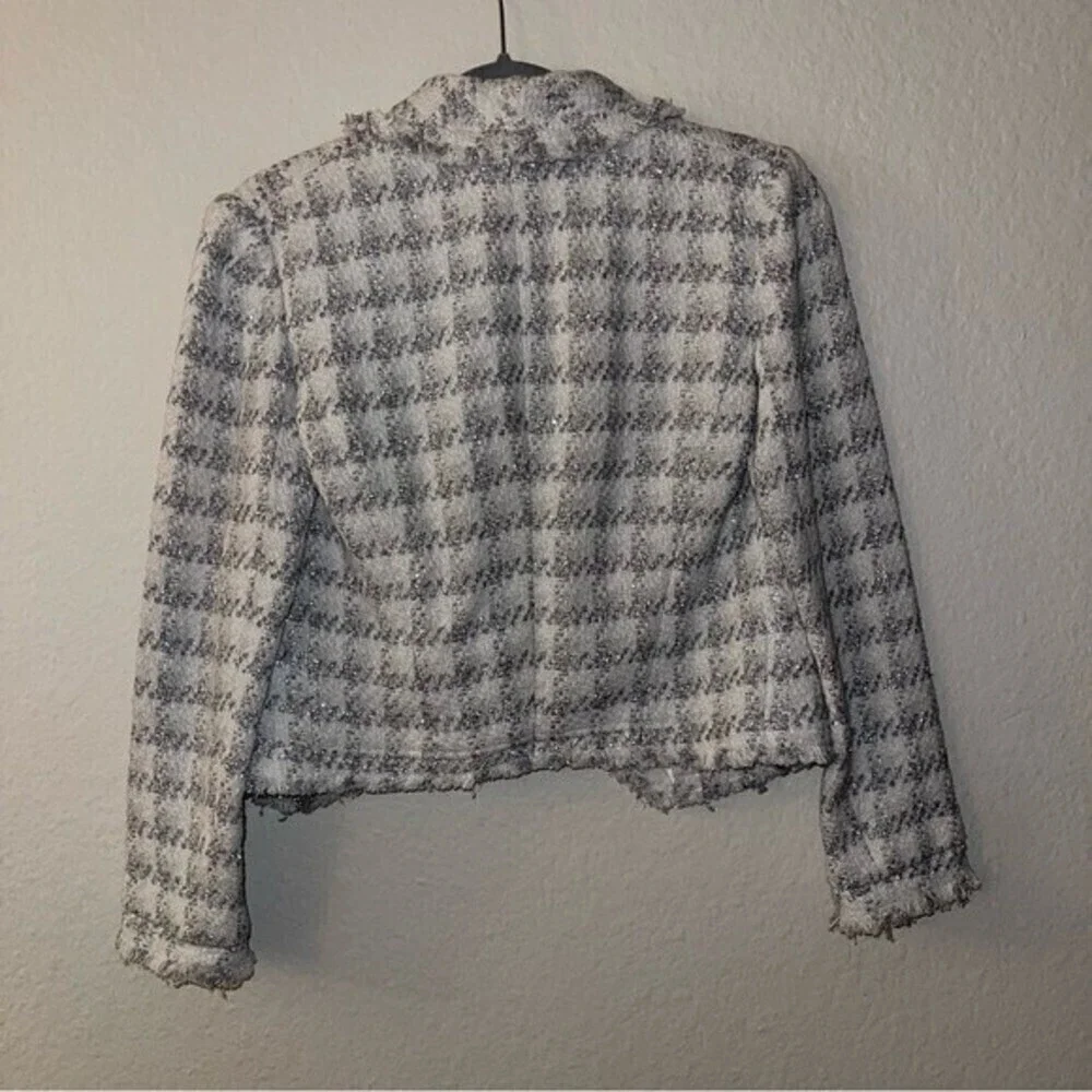 IRO quill tweed silver metallic open front jacket